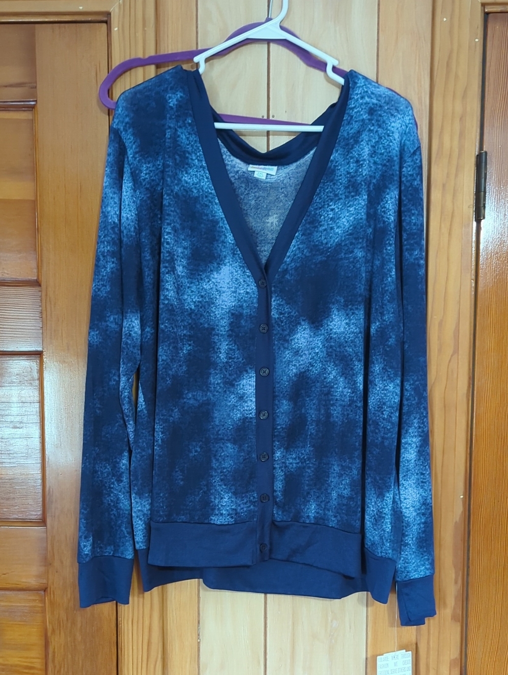 LuLaRoe Navy Blue Tie-Dye Button Cardigan